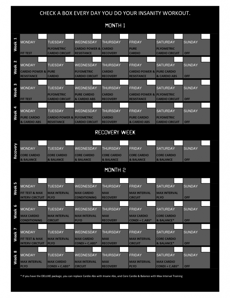 Shaun T Insanity Workout Calendar | Insanity Schedule Insanity Max 30 Printable Calendar