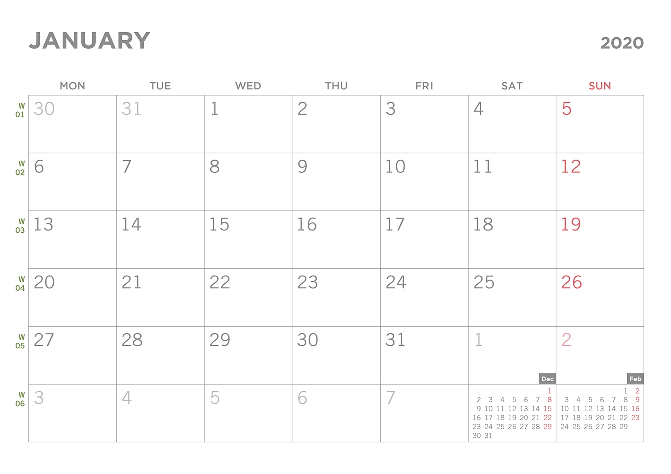 Simple 2020 Printable Pdf Calendar Calendar Showing Monday Through Friday