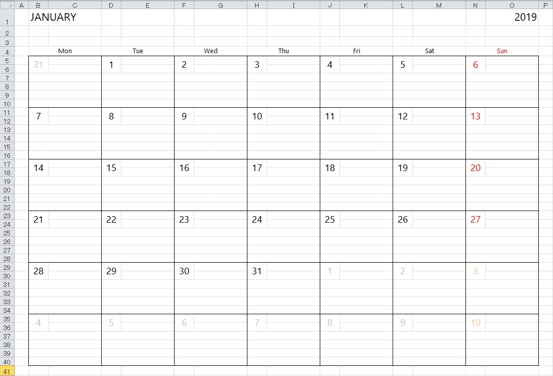 Simple Excel Calendar Template Excel Calendar Template That Starts Week On Monday