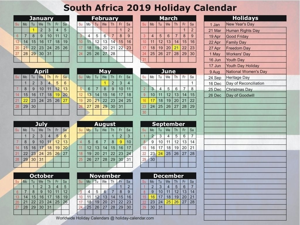 South Africa 2019 / 2020 Holiday Calendar Make It | Holiday 2020 South African Public Holidays