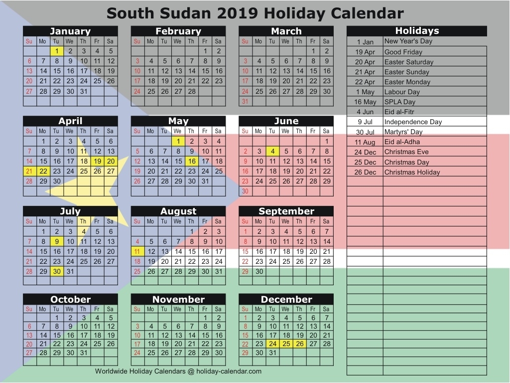 South Sudan 2019 / 2020 Holiday Calendar 2020 Calendar Good Friday