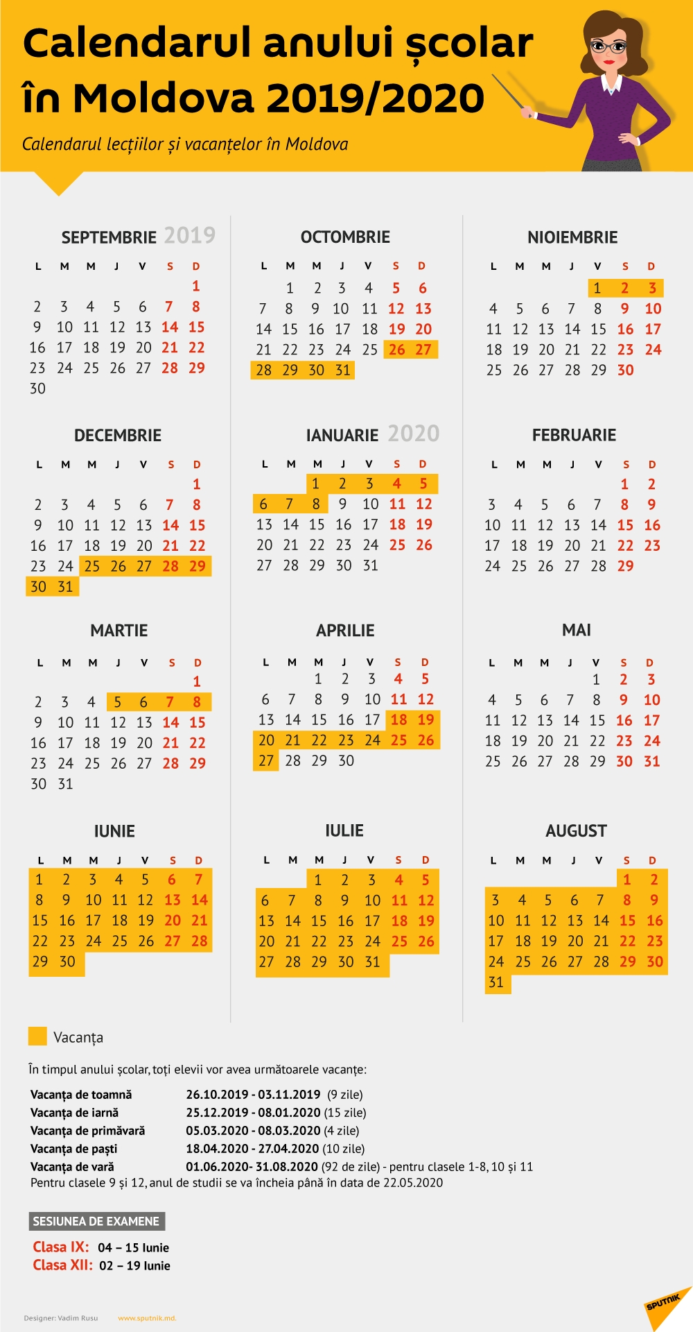 Structura Anului Școlar 2019 Și 2020 - Calendar Moldova Remarkable Calendar 2020 In Limba Romana