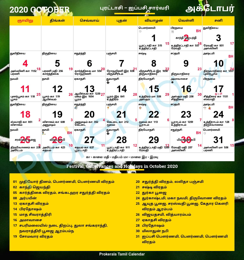 Tamil Calendar 2020 | Tamil Festivals | Tamil Nadu Holidays 2020 Exceptional Tamil Calendar 2020 November