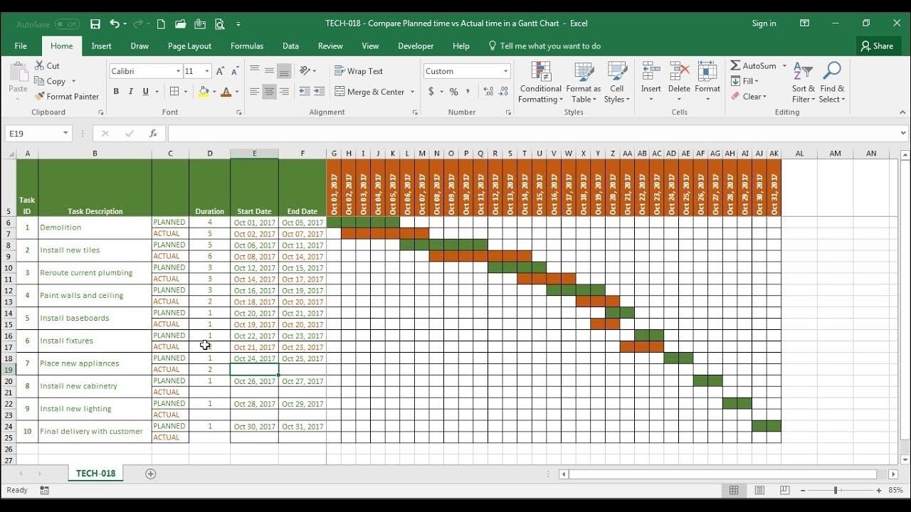 Tech-018 - Compare Estimated Time Vs Actual Time In A Time Creating A Countdown In Excel