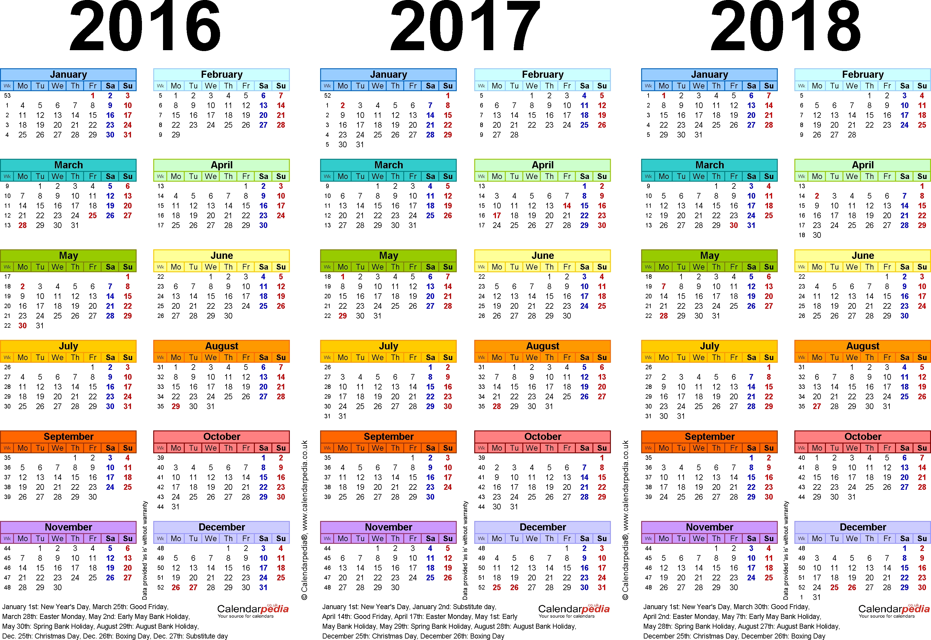 Template 1: Pdf Template For Three Year Calendar 2016/2017 Free Calendar Printable Three To Page