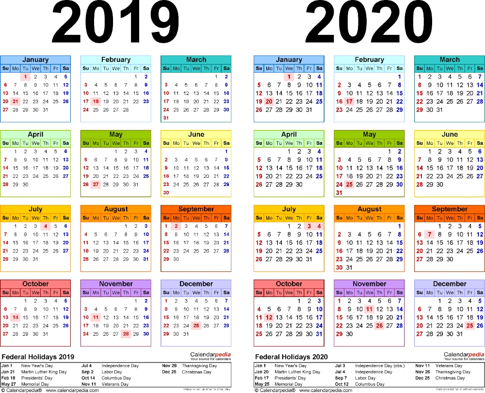 Template 2: Pdf Template For Two Year Calendar 2019/2020 Free 2 Page Monthly Calendar Templates 2020