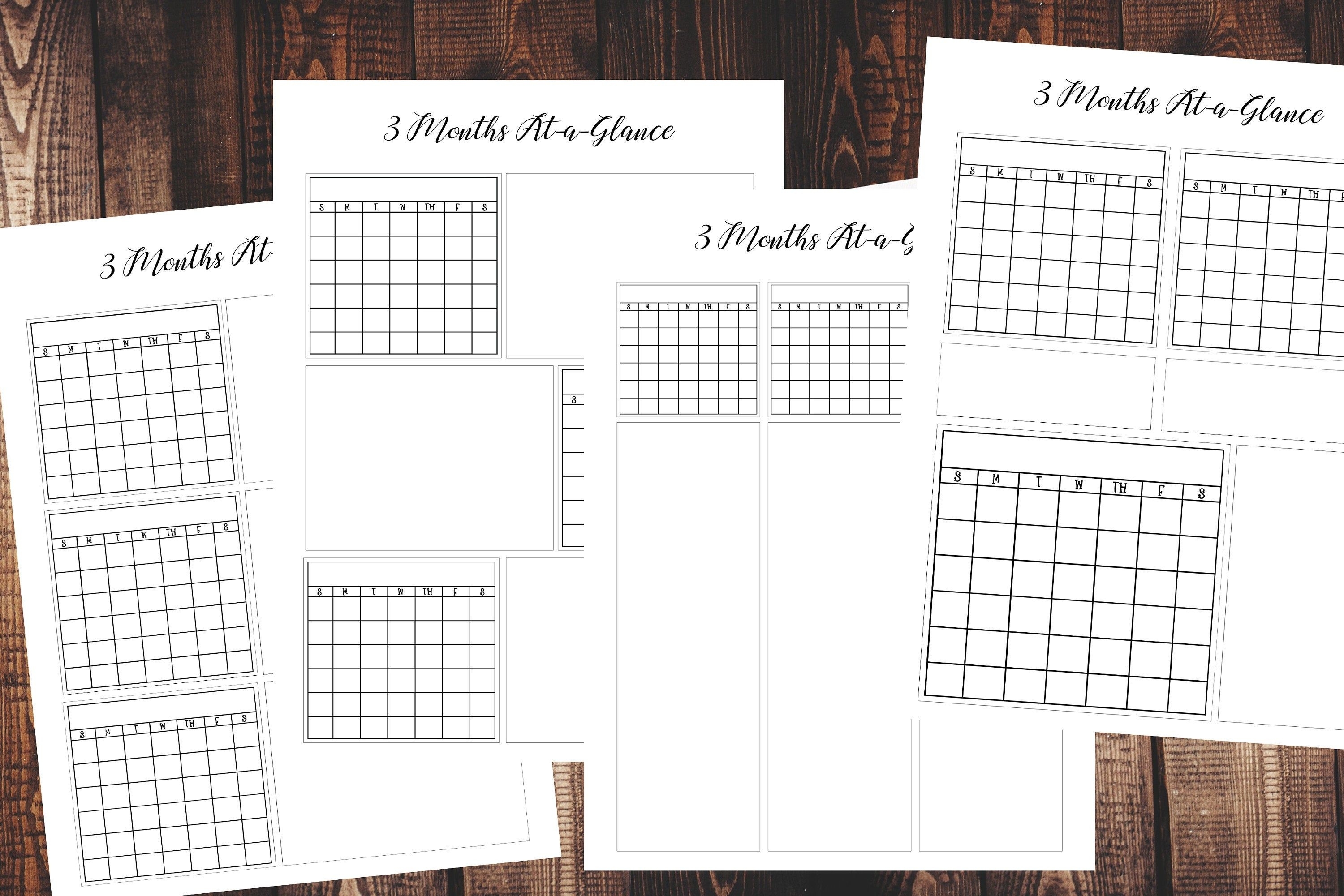 Three (3) Month At-A-Glance Printable Calendar Set - 4 Extraordinary 3 Month At Glance Calendar