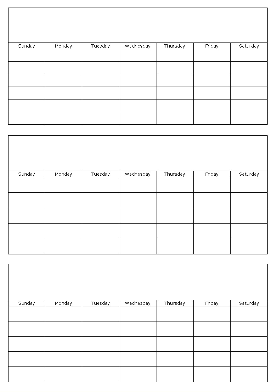 Three Months Blank Calendar Template Page Exceptional Blank Calendar With No Dates