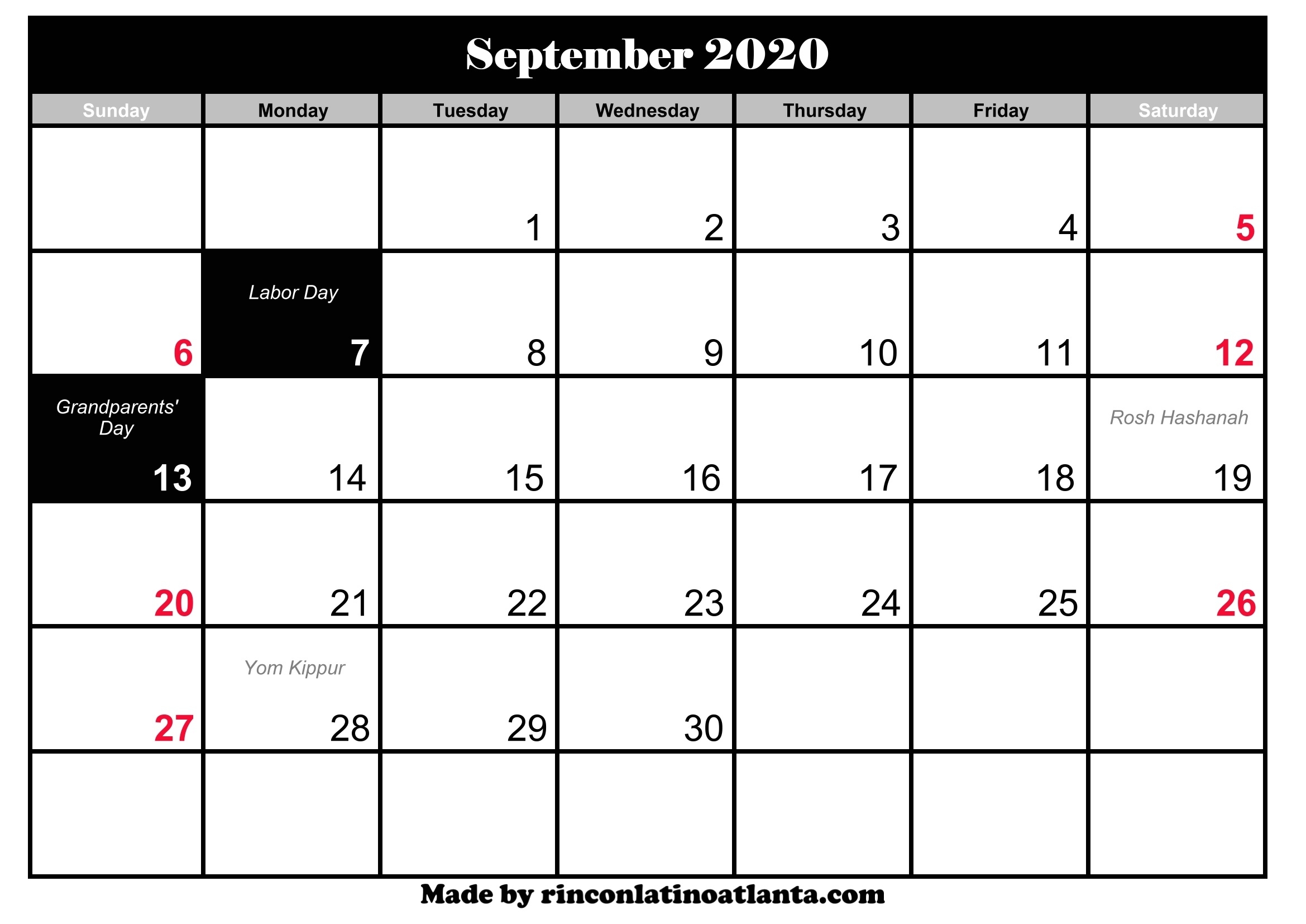 Top 2020 Calendar With Holidays - Katsuri Impressive Calendar From September 2020 To December With Jewish Holidays