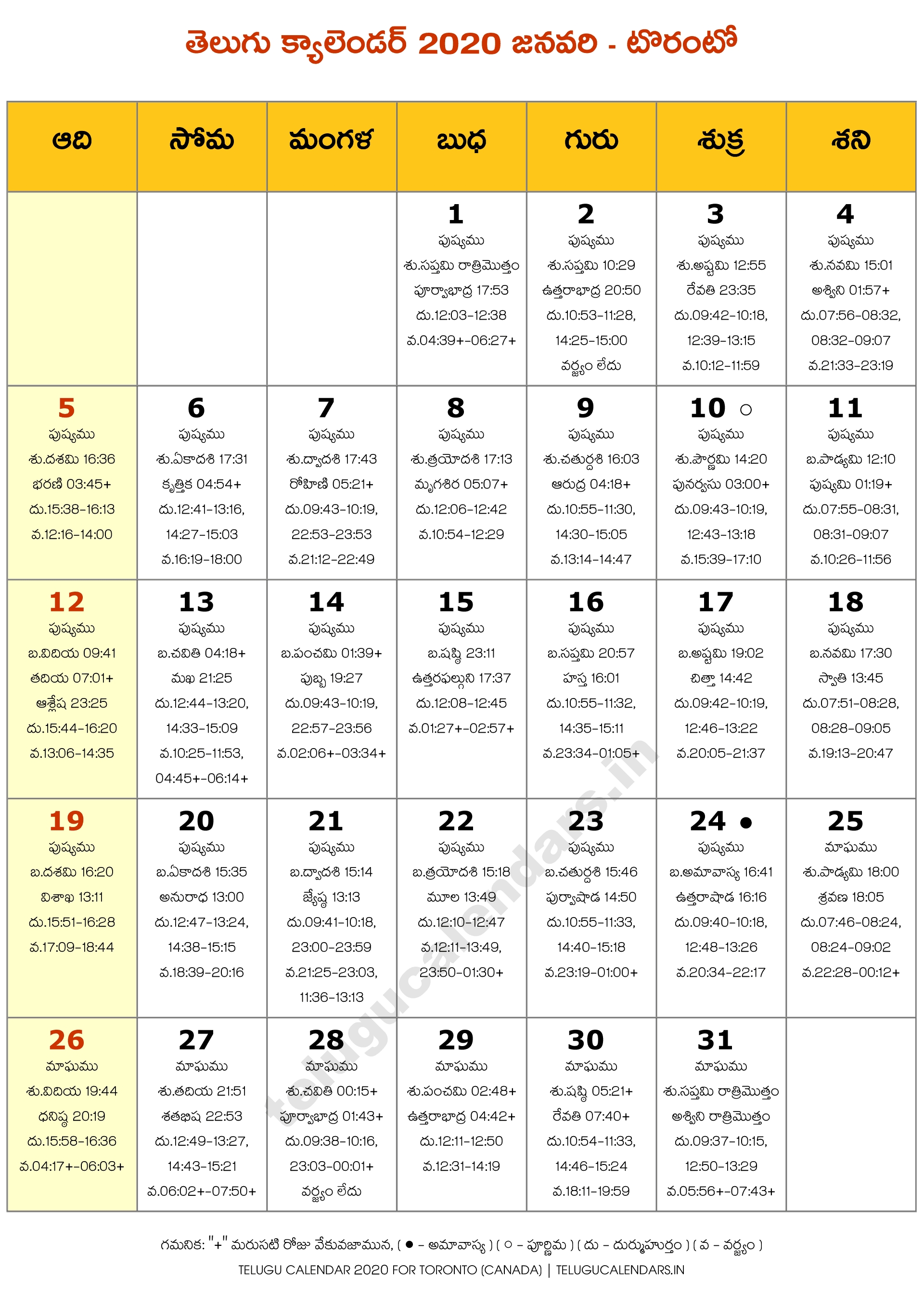 Toronto 2020 January Telugu Calendar | Telugu Calendars Incredible 2020 Telugu Calendar January