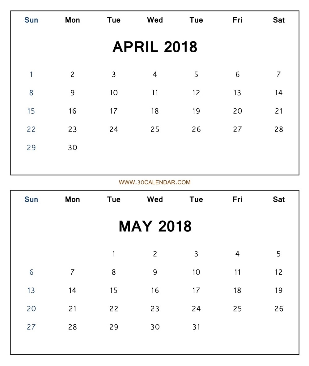 Two Month Calendar 2018 April May Printable Free | Blank 2 Free Printable Two Month Calendar