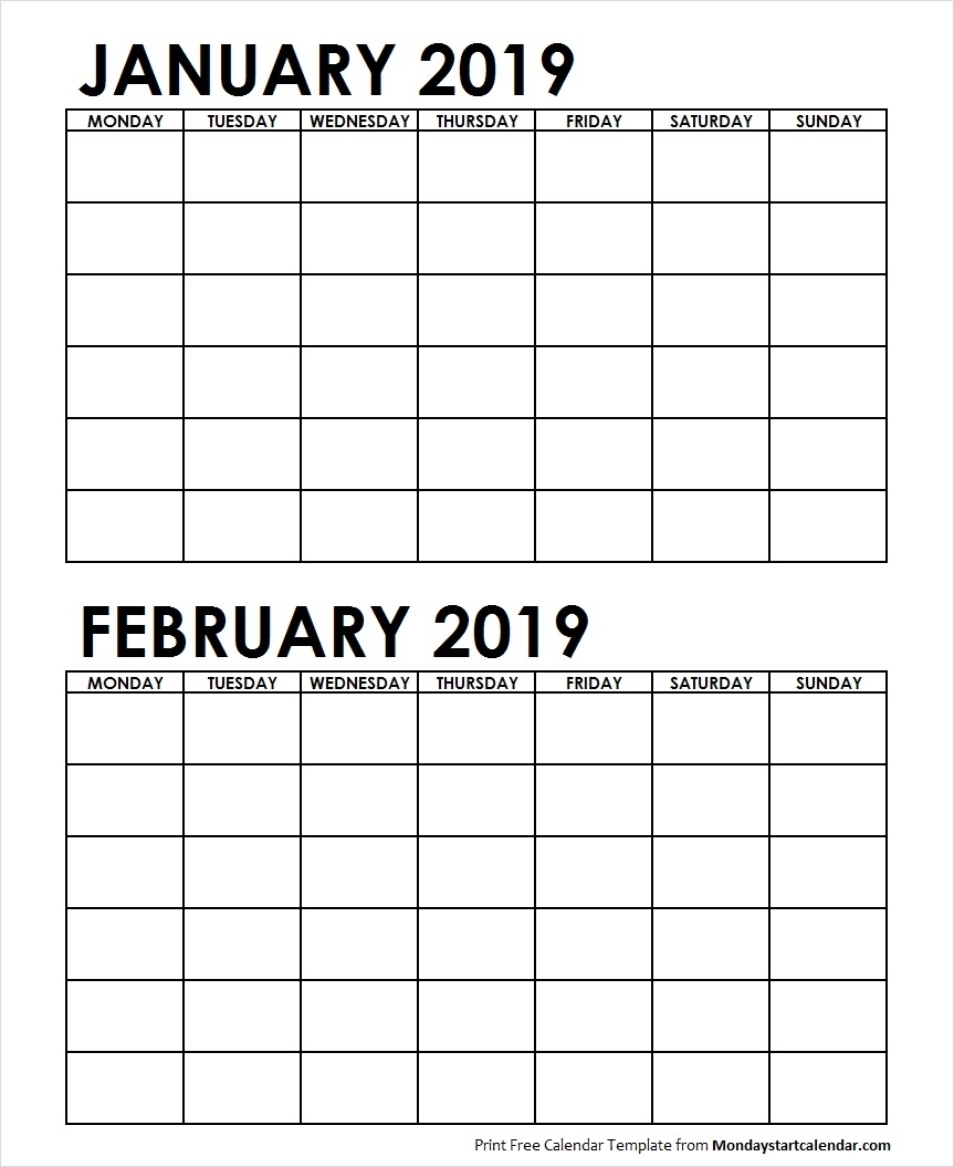 Two Month January February 2019 Calendar Blank Incredible Free Printable 2 Month Blank Calendar