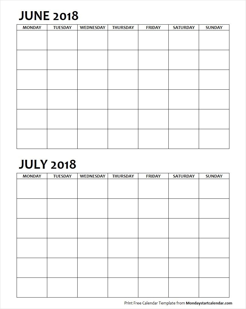 Two Month June July 2018 Calendar Blank | Calendar June Dashing Free Printable Double Month Calendar