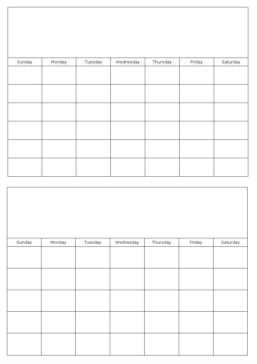 Two Months On A Page Blank Calendar Template Two Page Calendar Editable Printable