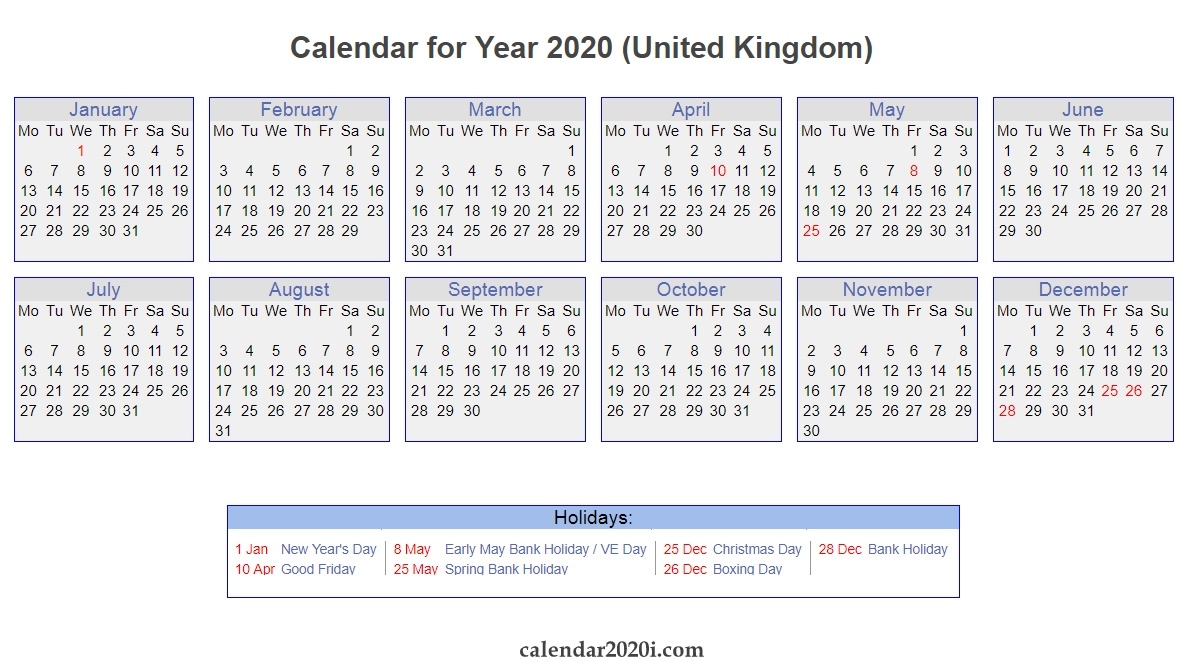 Uk 2020 Calendar Printable, Wallpapers, Holidays, Pdf, Excel Exceptional 5 Years Calendar Uk Free Print