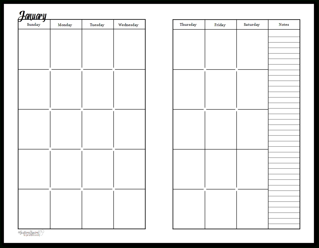 Undated Black And White Calendars Featuring Two Pages Per Impressive Printable 2 Page Calendar Template