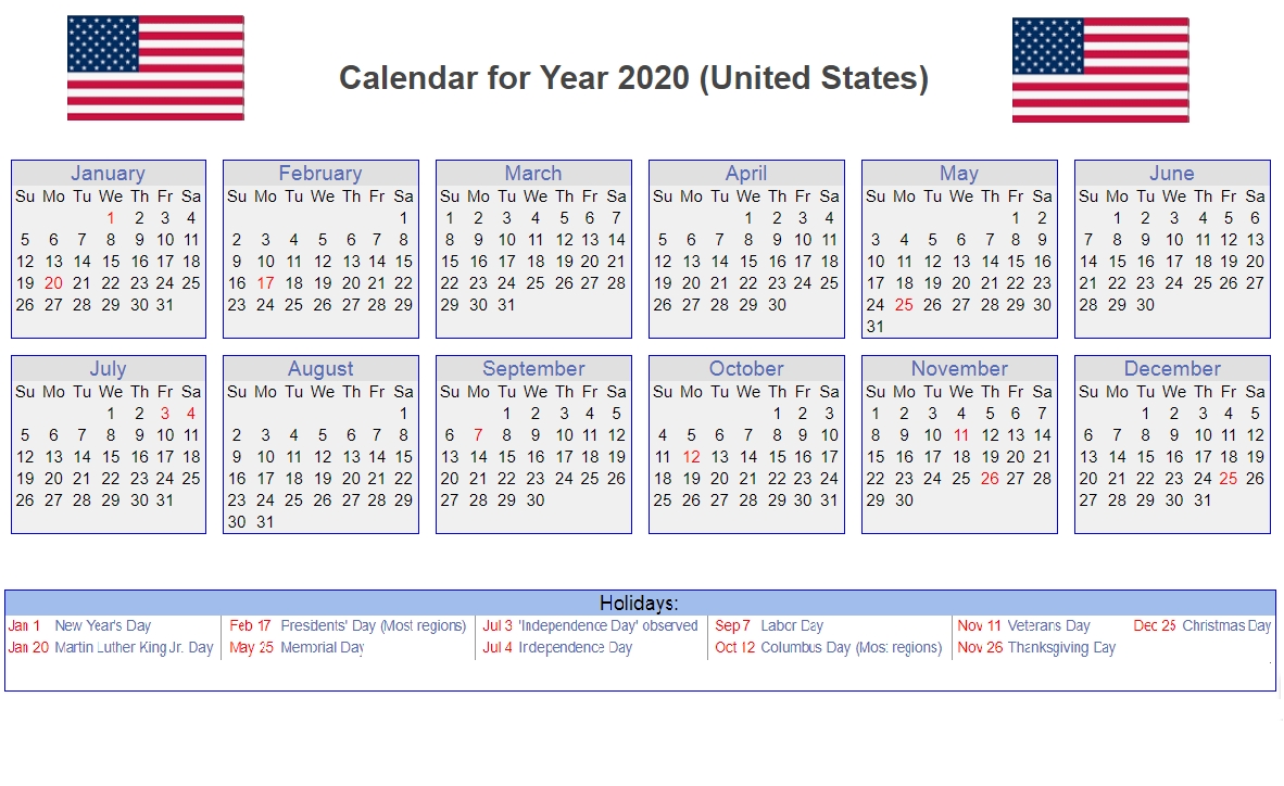 Us 2020 Holidays Calendar | Calendar 2020, Monthly Calendar 2020 Calendar With Holidays Vertex