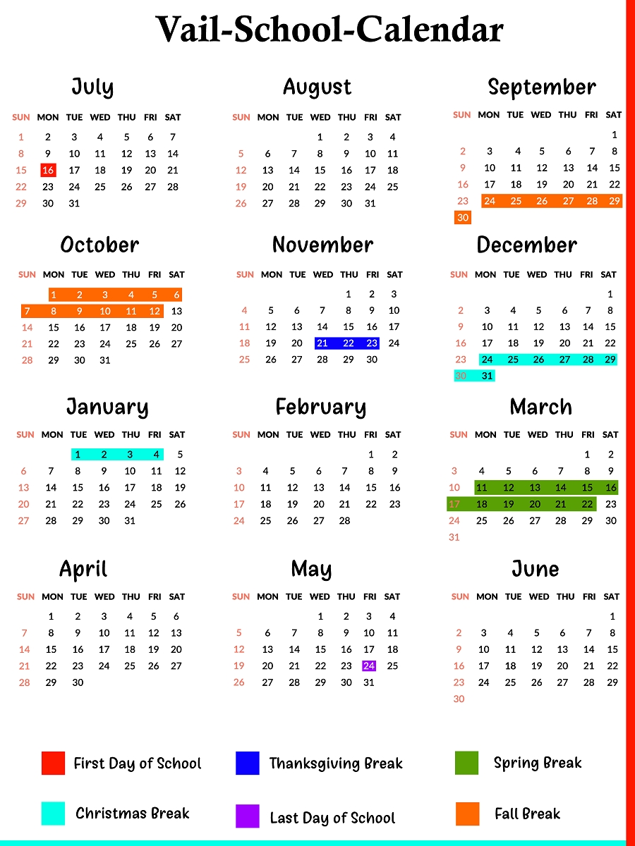 Vail County School District Calendar Blank Broward County School Calendar