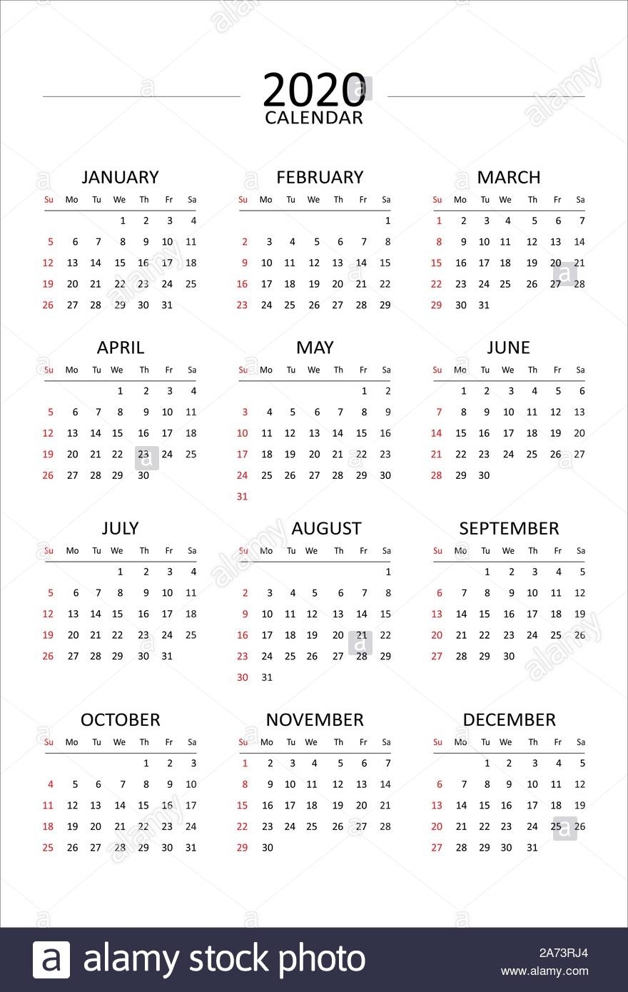 Vertical Layout Of 2020 Calendar. Simple Graphic In Black Extraordinary Black And White 2020 Calendar