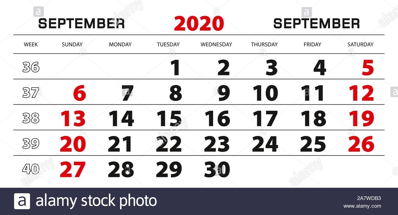 Wall Calendar 2020 For September, Week Start From Sunday Exceptional 2020 Calendar Week 39