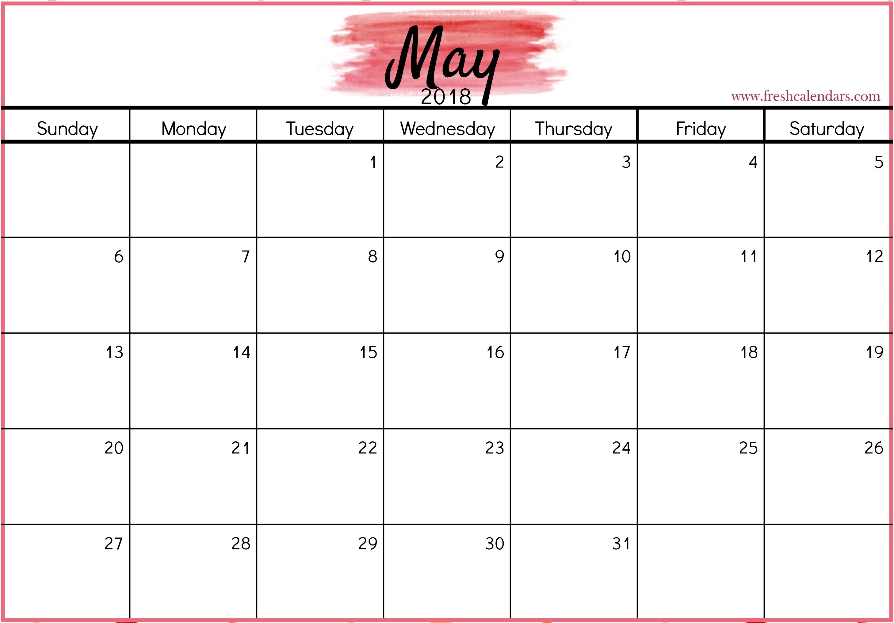 Want To Print Or Download A May 2018 Calendar Pink Color Monthly Calendar You Can Type On And Print