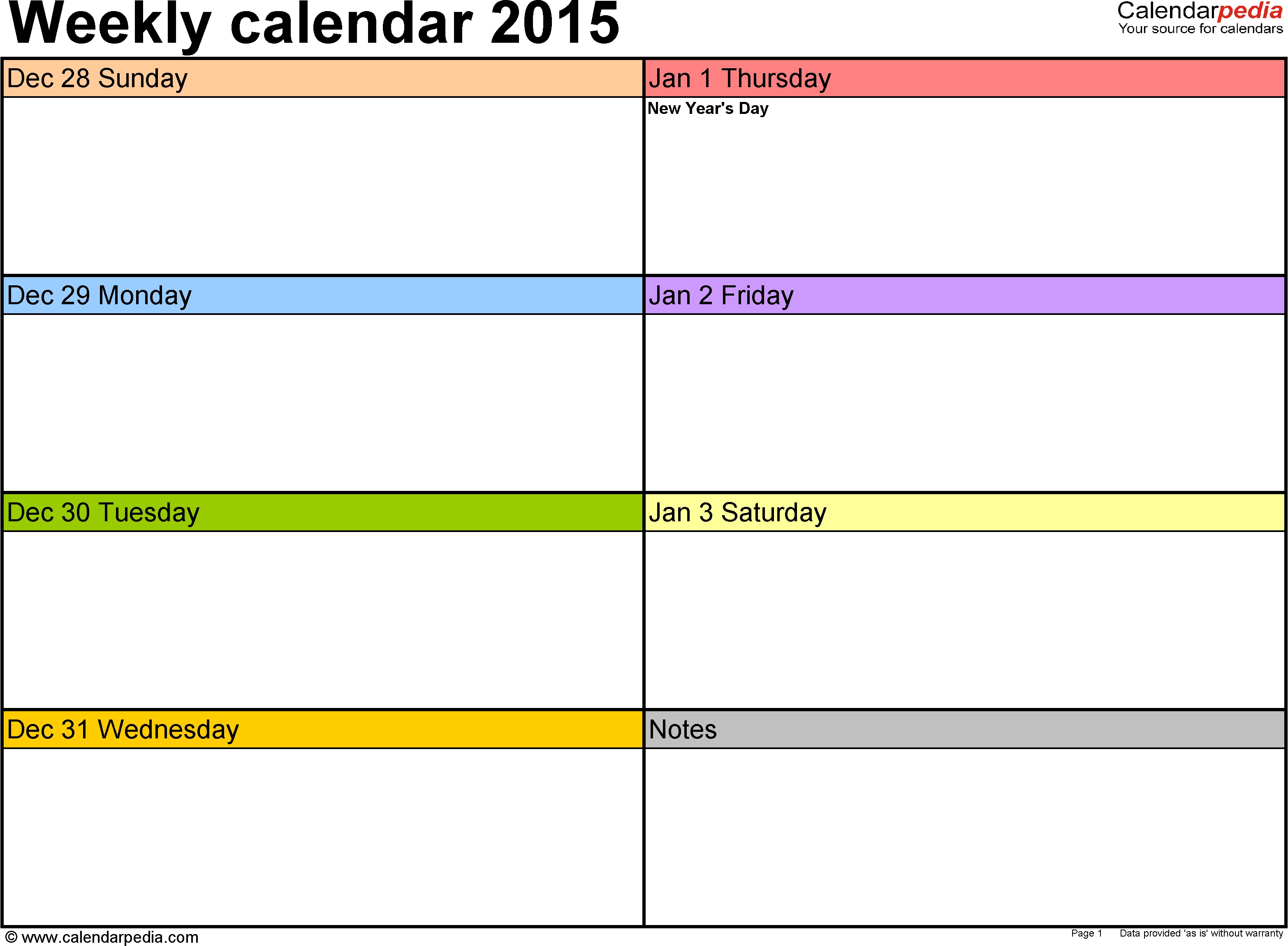 Weekly Printable Calendars 2015 - Colona.rsd7 One Week Calendar Printable Blank