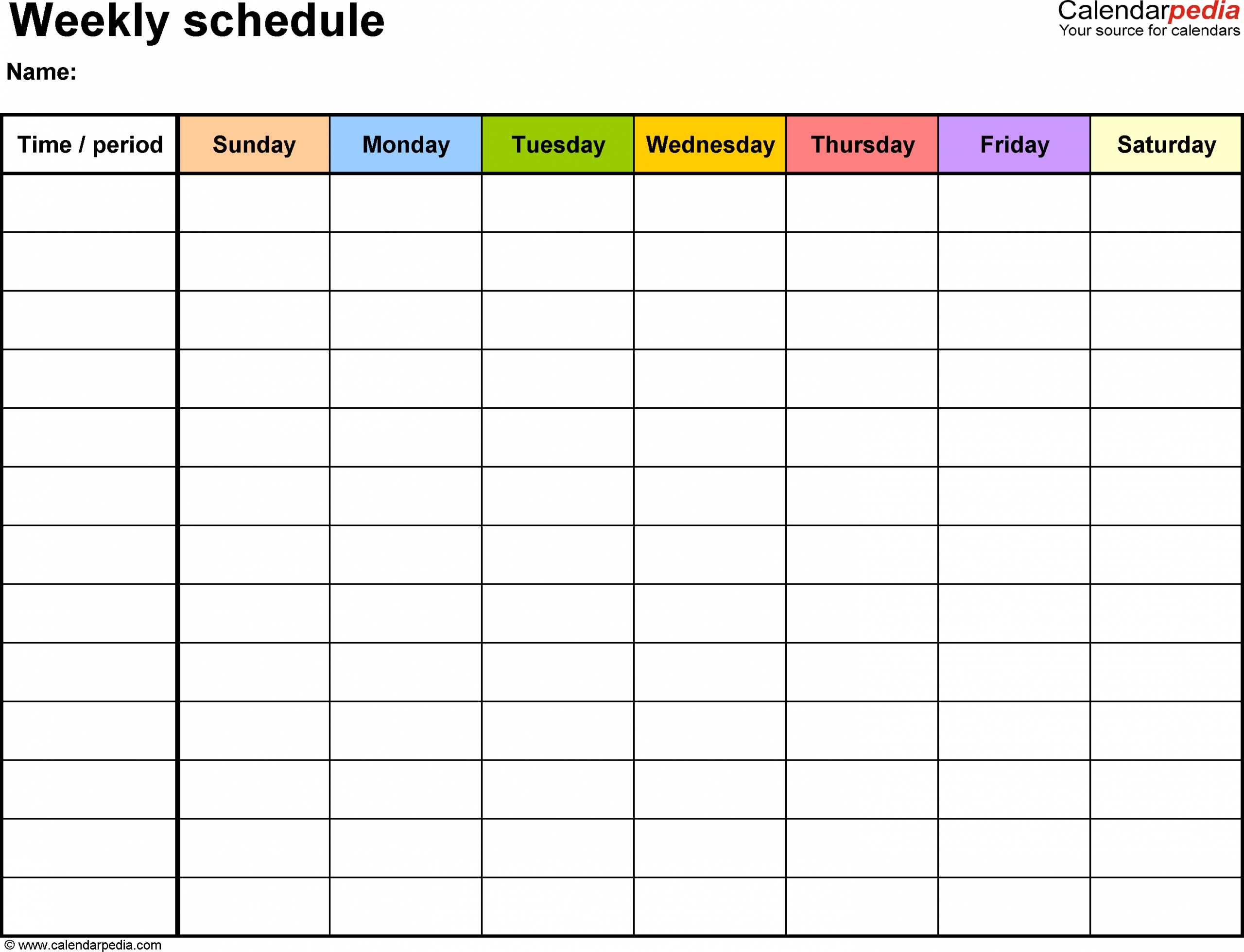 Weekly Schedule Template For Word Version 13: Landscape, 1 Blank Monday Through Friday Schedule Word