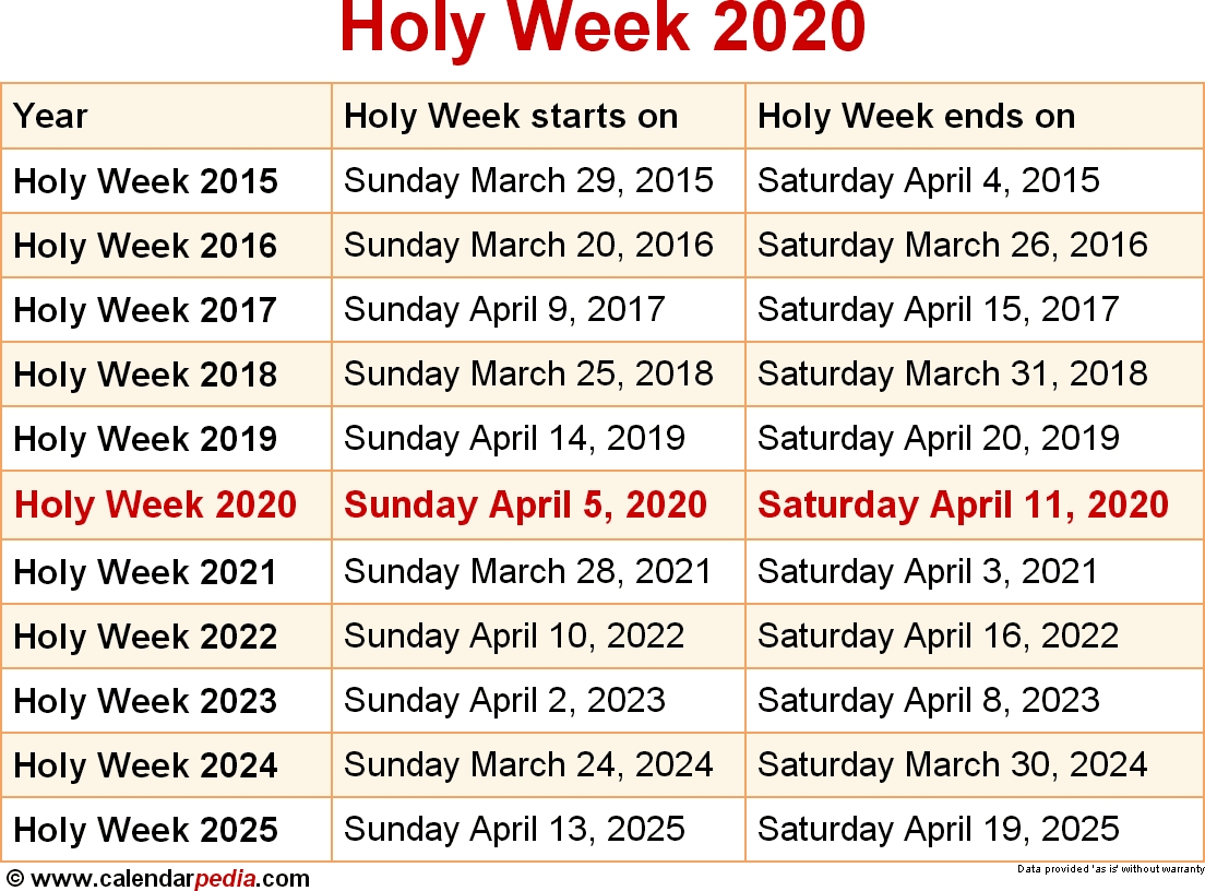 When Is Holy Week 2020? 2020 Calendar Holi Date