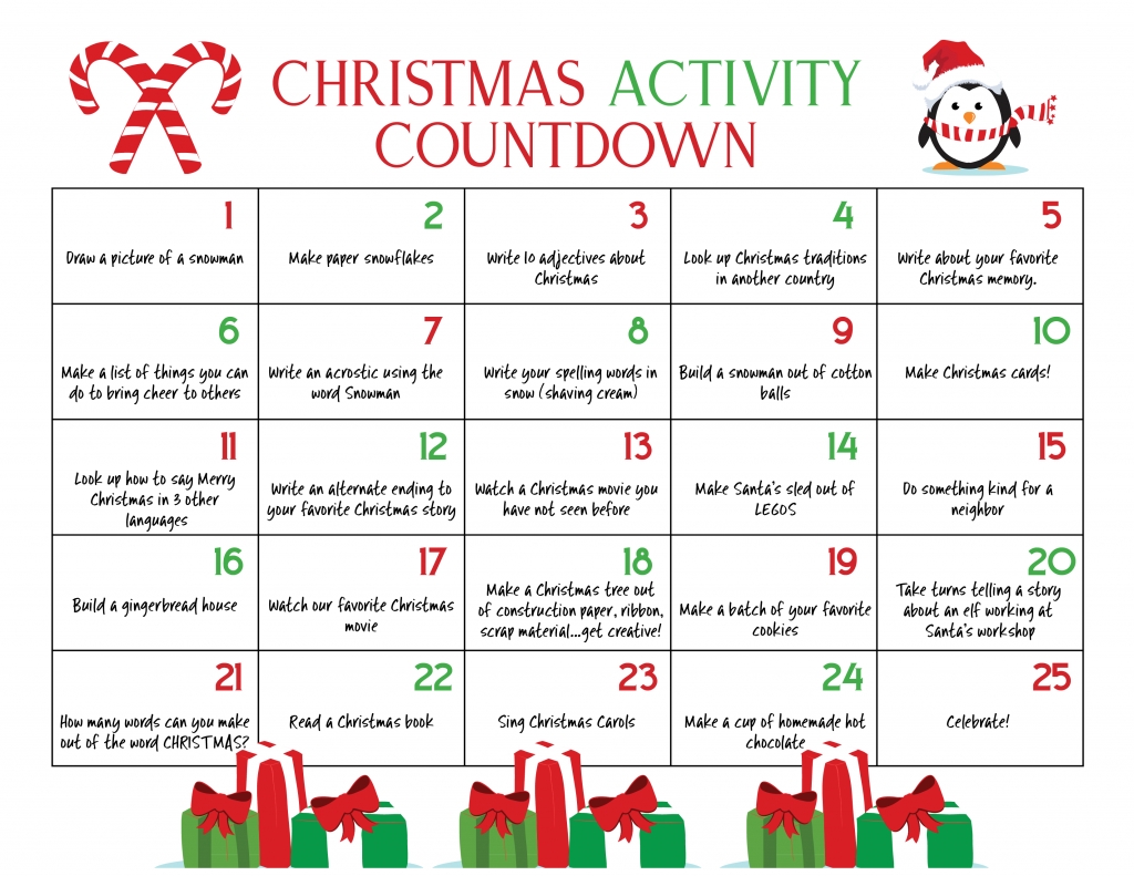 Winter Bucket List Christmas Calendar Countdown Kids Love Countdown Christmas Calendar Print Out