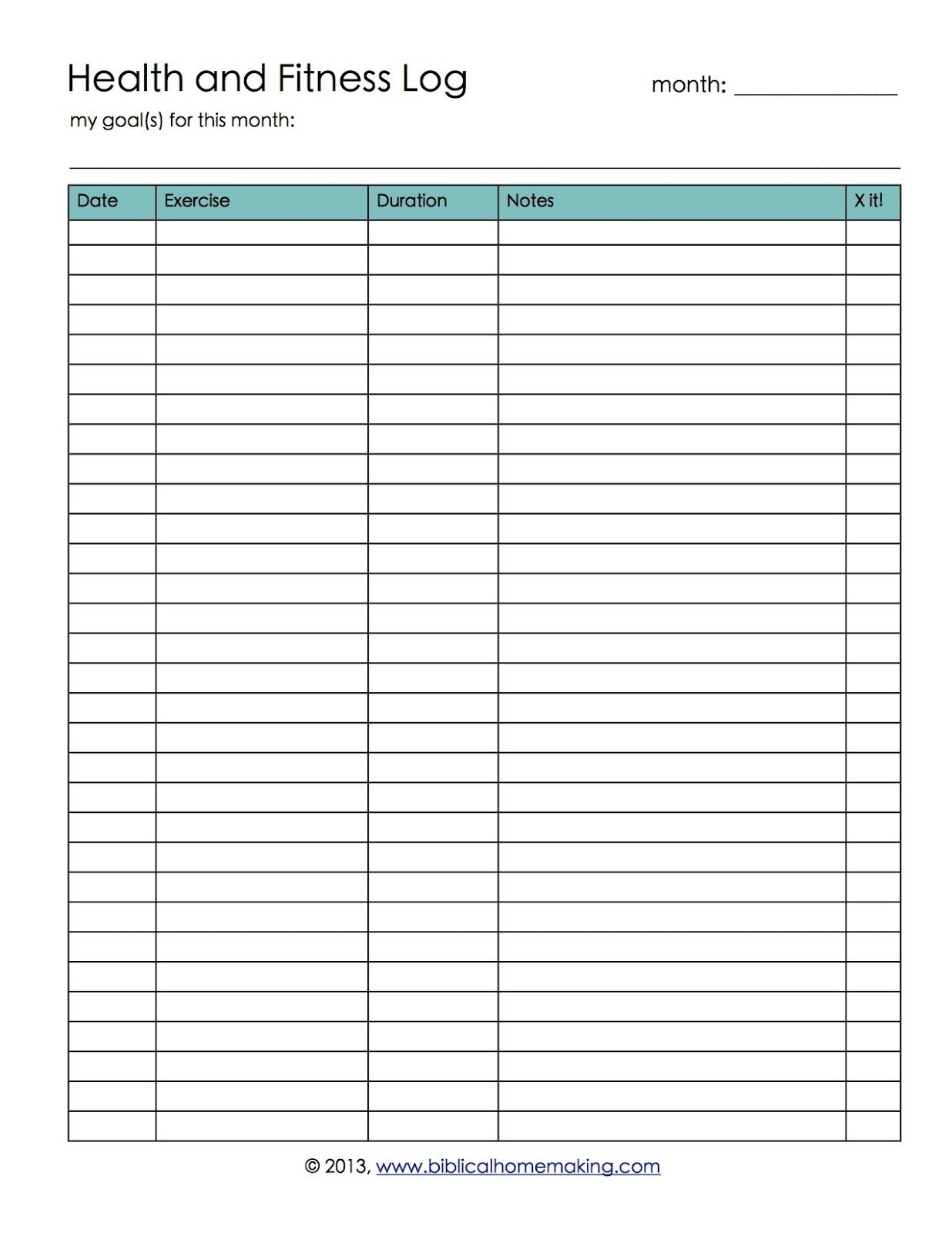 Workout Log Sheet | Health And Fitness Log Printable With Monthly Sign Up Sheets Printable