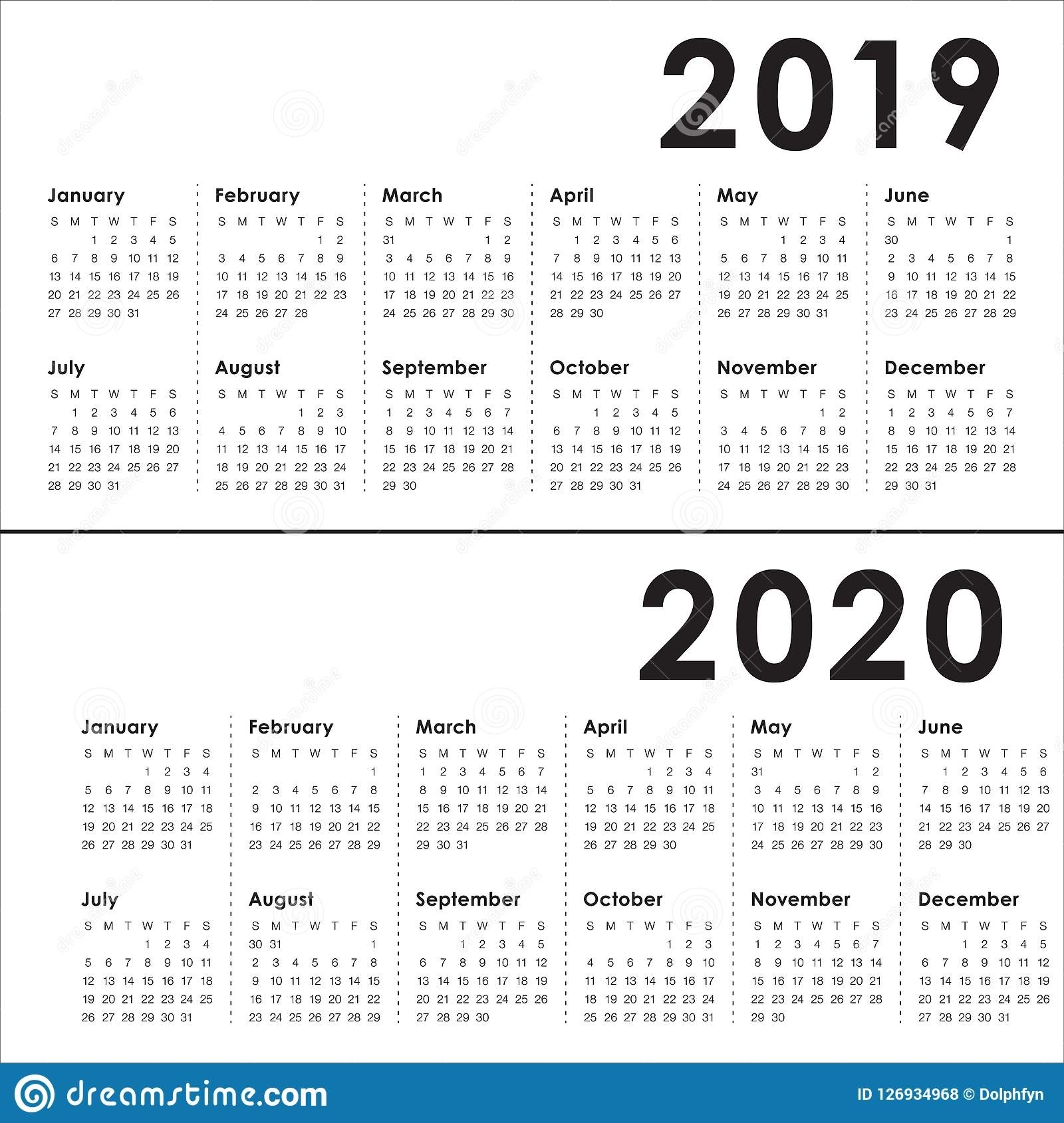Year 2019 2020 Calendar Vector Design Template Stock Vector Exceptional 4 Year Calendar 2019 To 2020