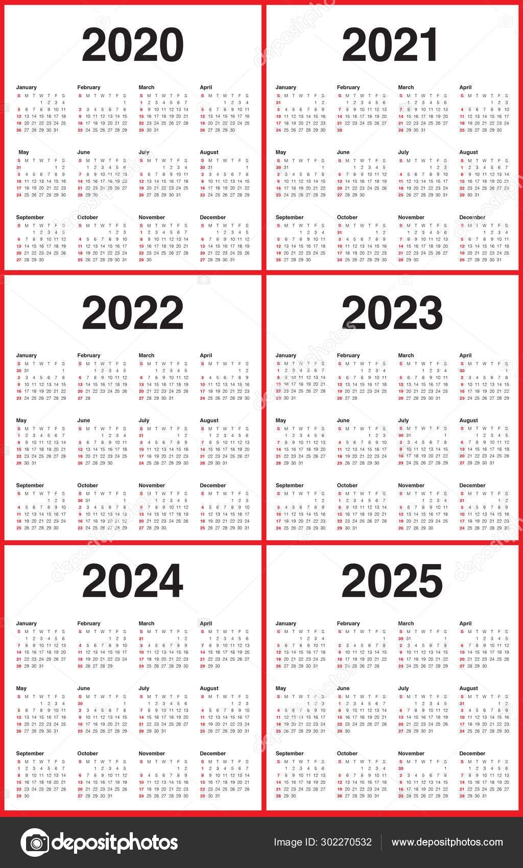 Year 2020 2021 2022 2023 2024 2025 Calendar Vector Design Perky Calendar 2020 To 2025