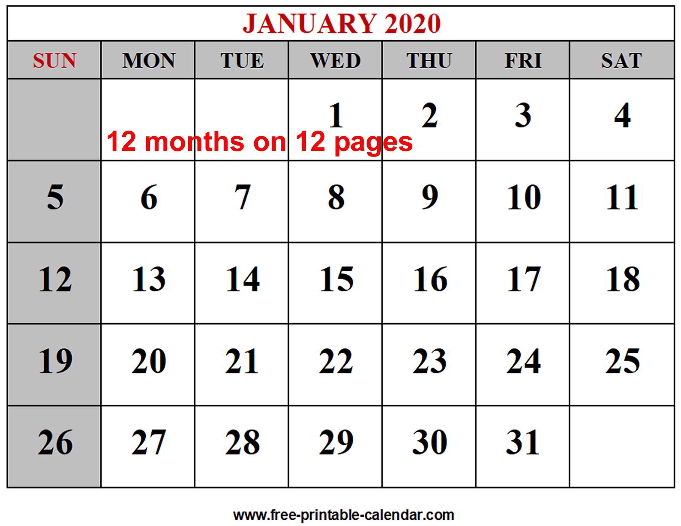 Year 2020 Calendar Templates - Free-Printable-Calendar Free Printable Monthly Calendar 2020