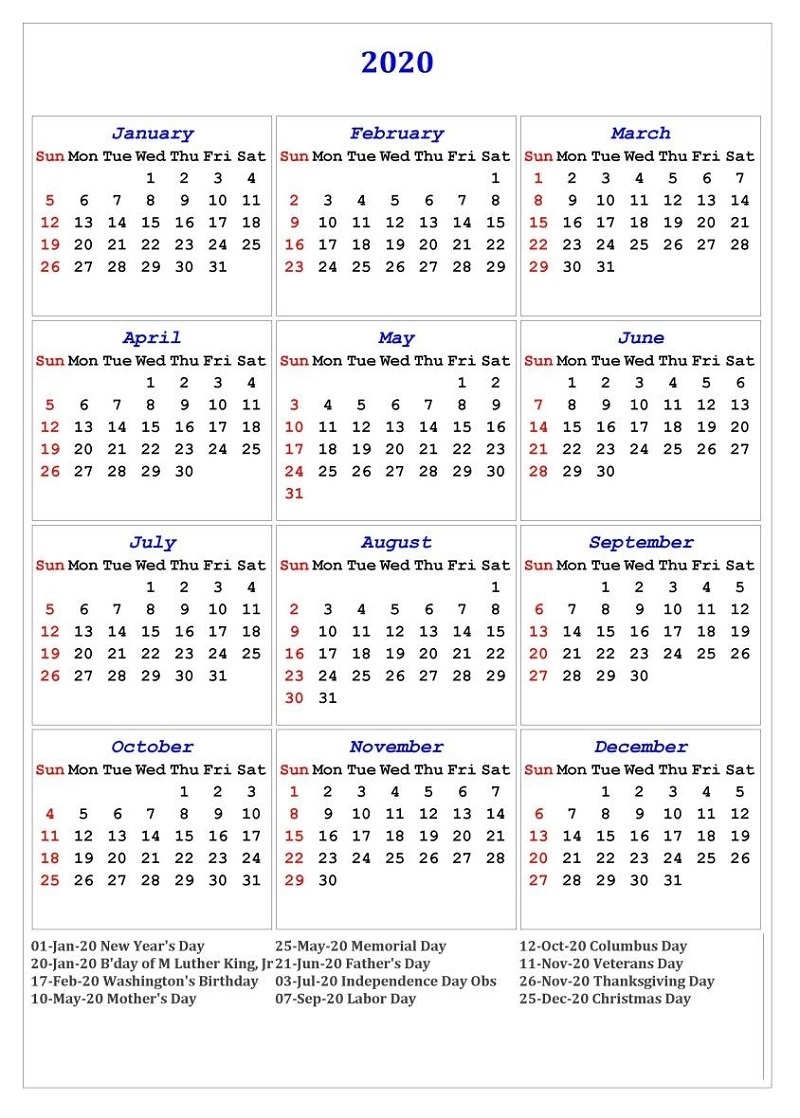Yearly Calendar 2020 Printable Free For Agenda | Calendar 2020 Calendar Printable Uk