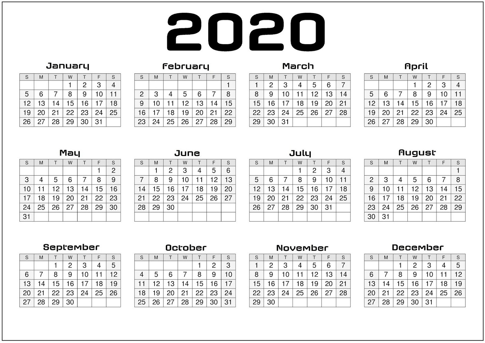 Yearly Calendar 2020 Printable Free For Agenda | Calendar 2020 Calendar Template Calendarlabs.com