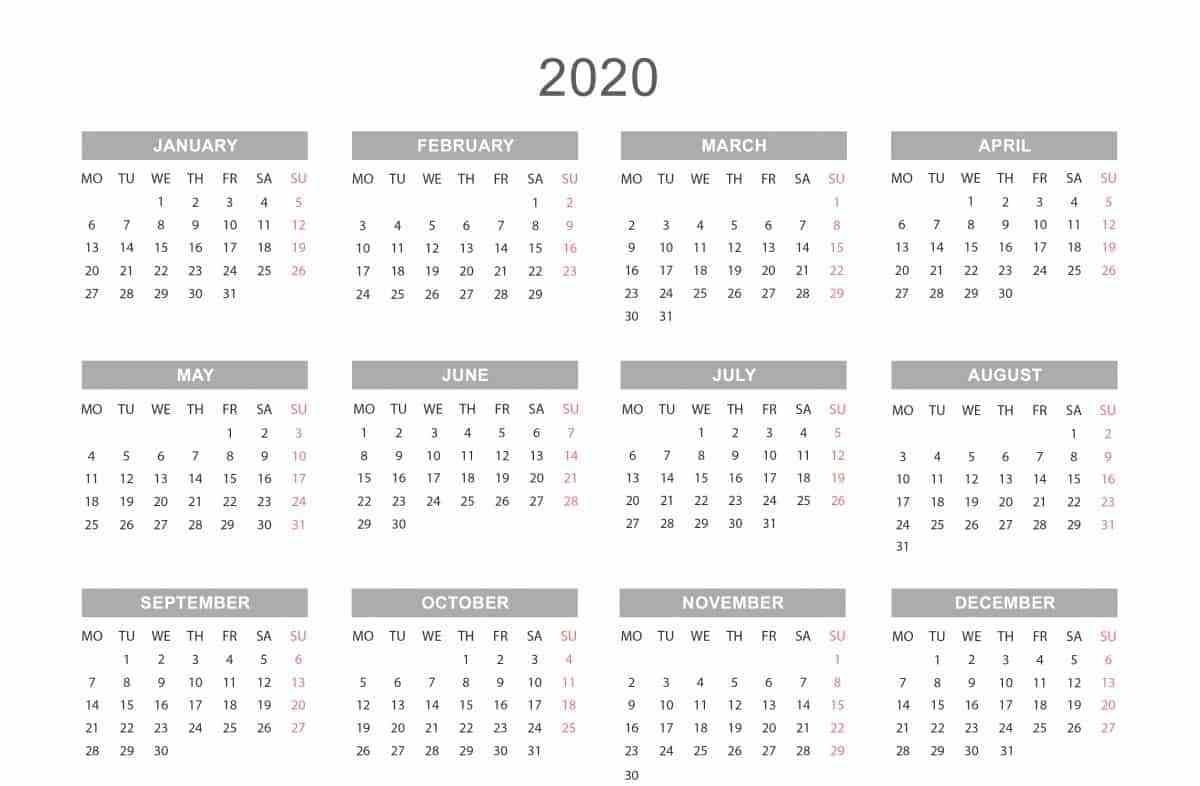 Yearly Calendar 2020 | Printable Yearly Calendar, Free Printable Calenders For The Whole Year 2020