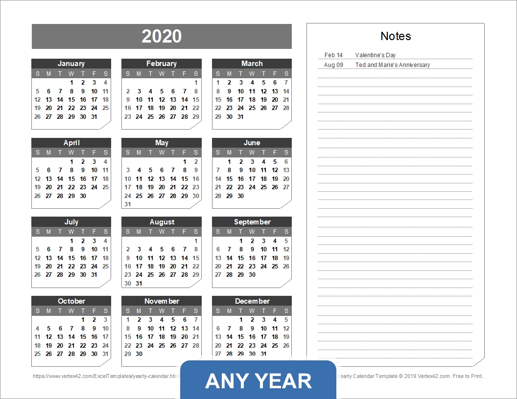 Yearly Calendar Template For 2020 And Beyond 2020 Calendar Template That Has Days Numbered