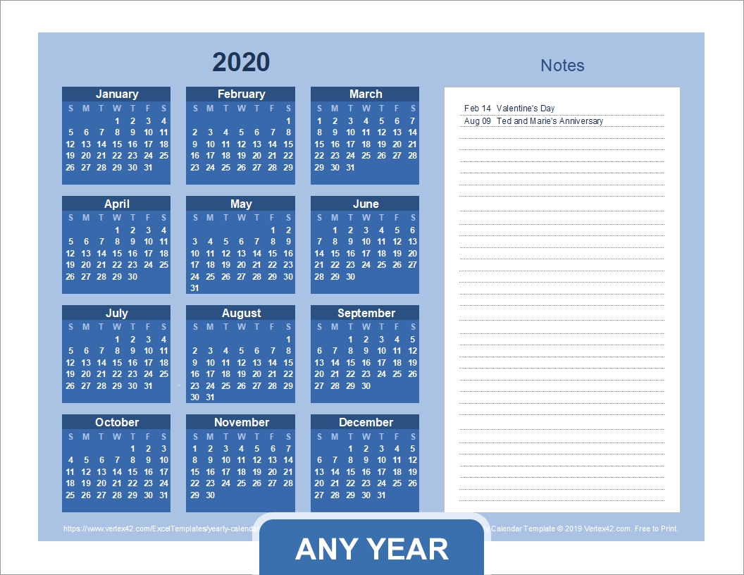 Yearly Calendar Template For 2020 And Beyond Calendar Templates By Vertex42 Https://www.vertex42.com/calendars/