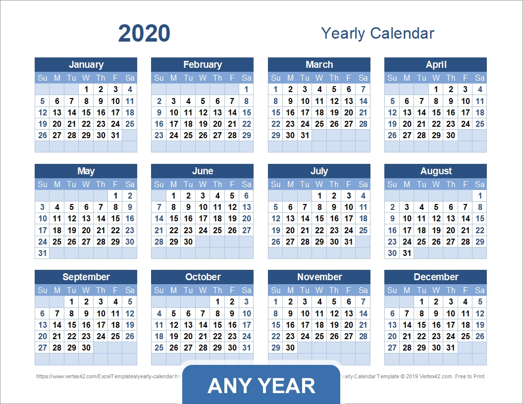 Yearly Calendar Template For 2020 And Beyond Impressive Calendar Templates By Vertex42 Https://www.vertex42.com/calendars/