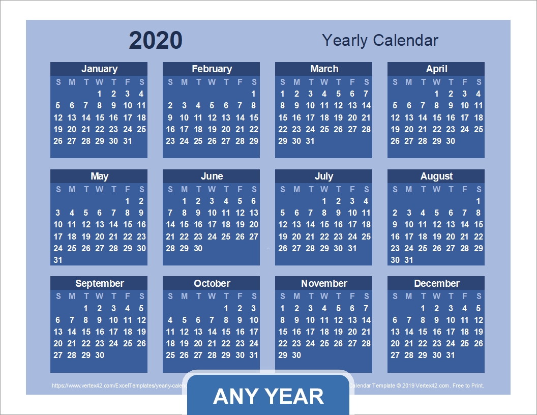 Yearly Calendar Template For 2020 And Beyond Vertex42 Calendar Template For Excel