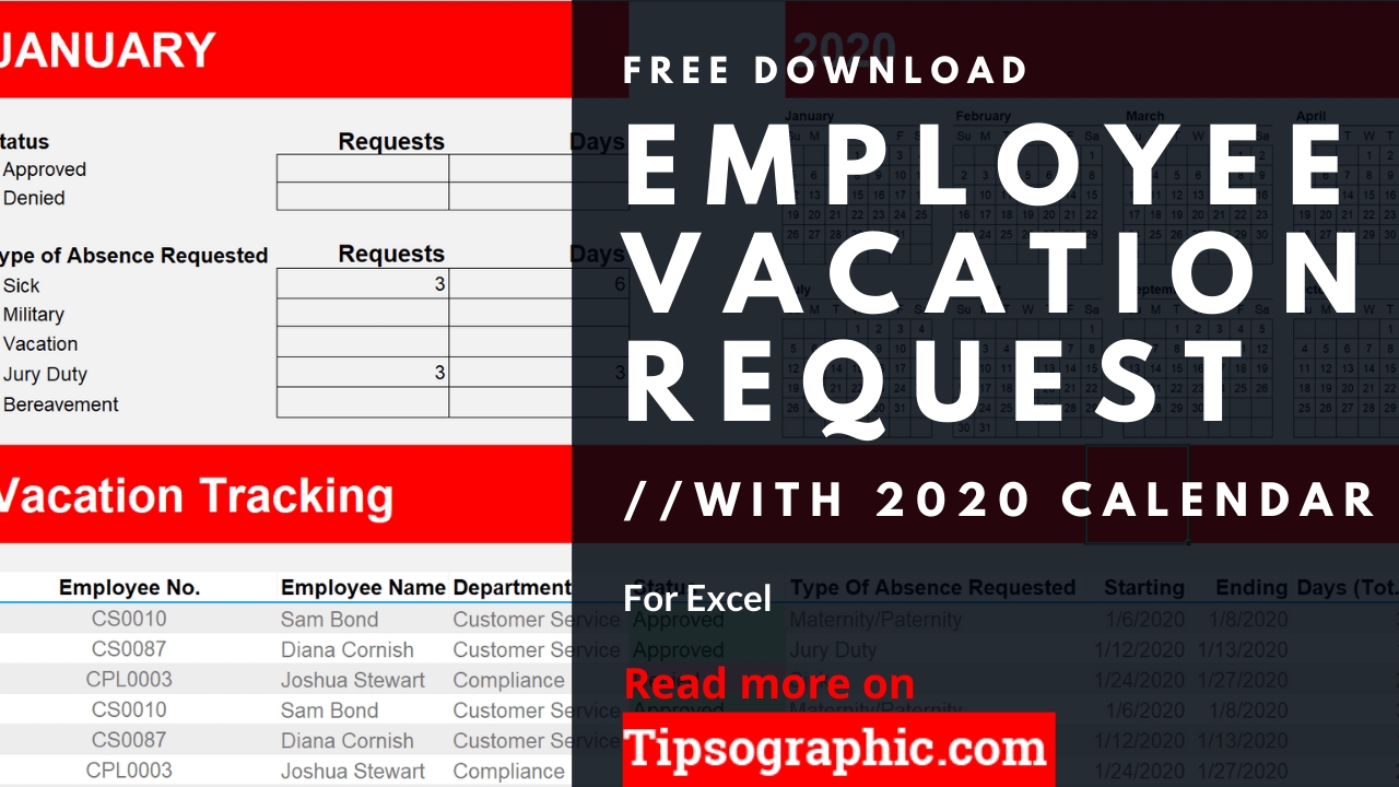12-Month Employee Vacation Request For Excel With Calendar 2021 Pto Calendar Template Excel