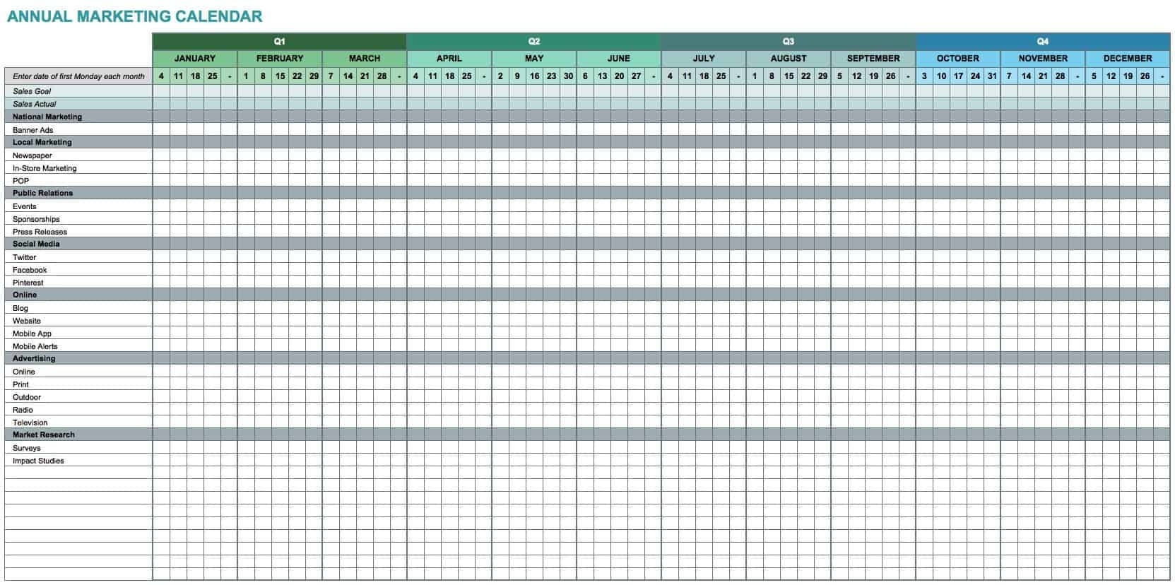 15+ Free Marketing Calendar Templates | Smartsheet Calendar Template Using Excel