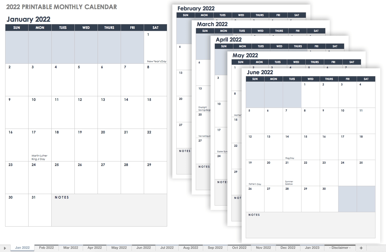 15 Free Monthly Calendar Templates | Smartsheet Free Printable Calendar Templates Portrait