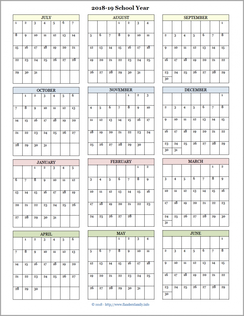 2018-19 Academic Calendar - July Start | School Calendar Year Calendar Template Academic