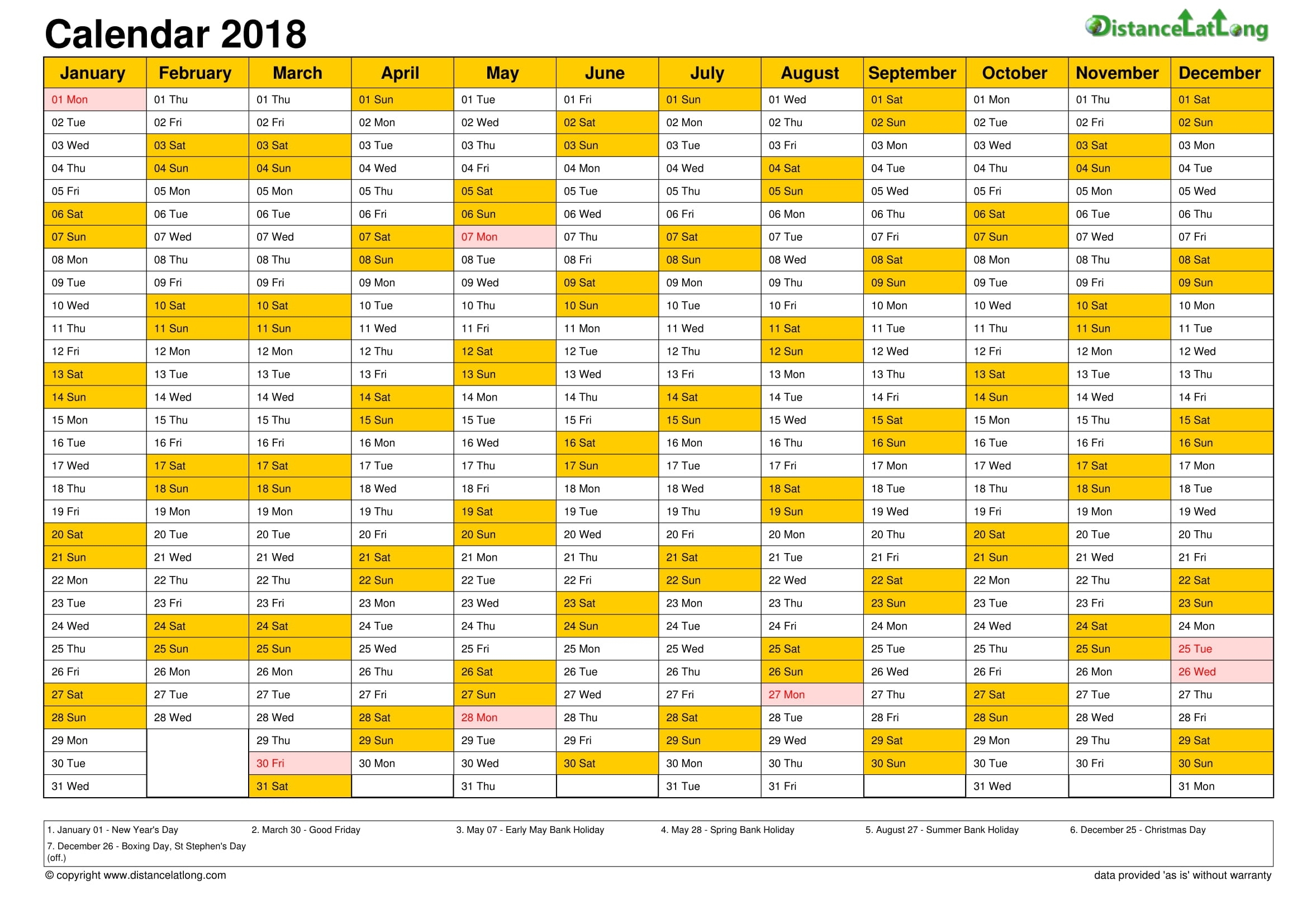 2018 Holiday Calendar Portrait Orientation Free Printable Free Printable Calendar Templates Uk