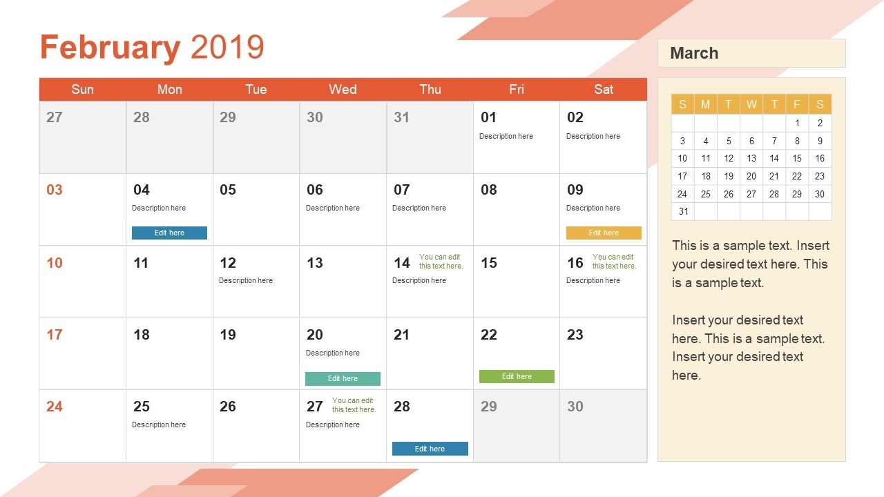 2019 Calendar Powerpoint Template Calendar Template For Powerpoint