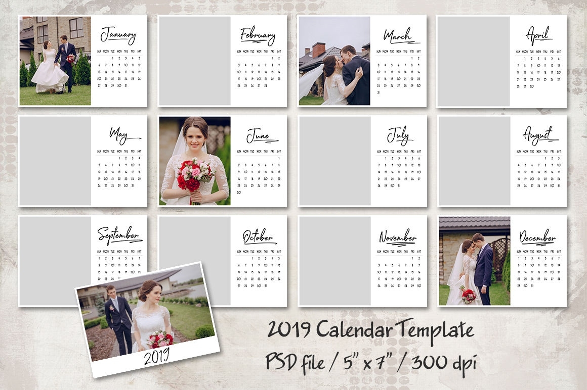 2019 Calendar Template 5X7 By Happynews | Thehungryjpeg 5 X 7 Calendar Template