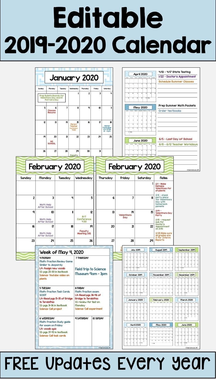 2020-2021 Calendar Printable And Editable With Free Updates 5 Year Planning Calendar Template