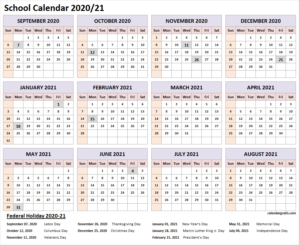 2020-2021 School Calendar Template | Academic Calendar 2020 Year Calendar Template Academic