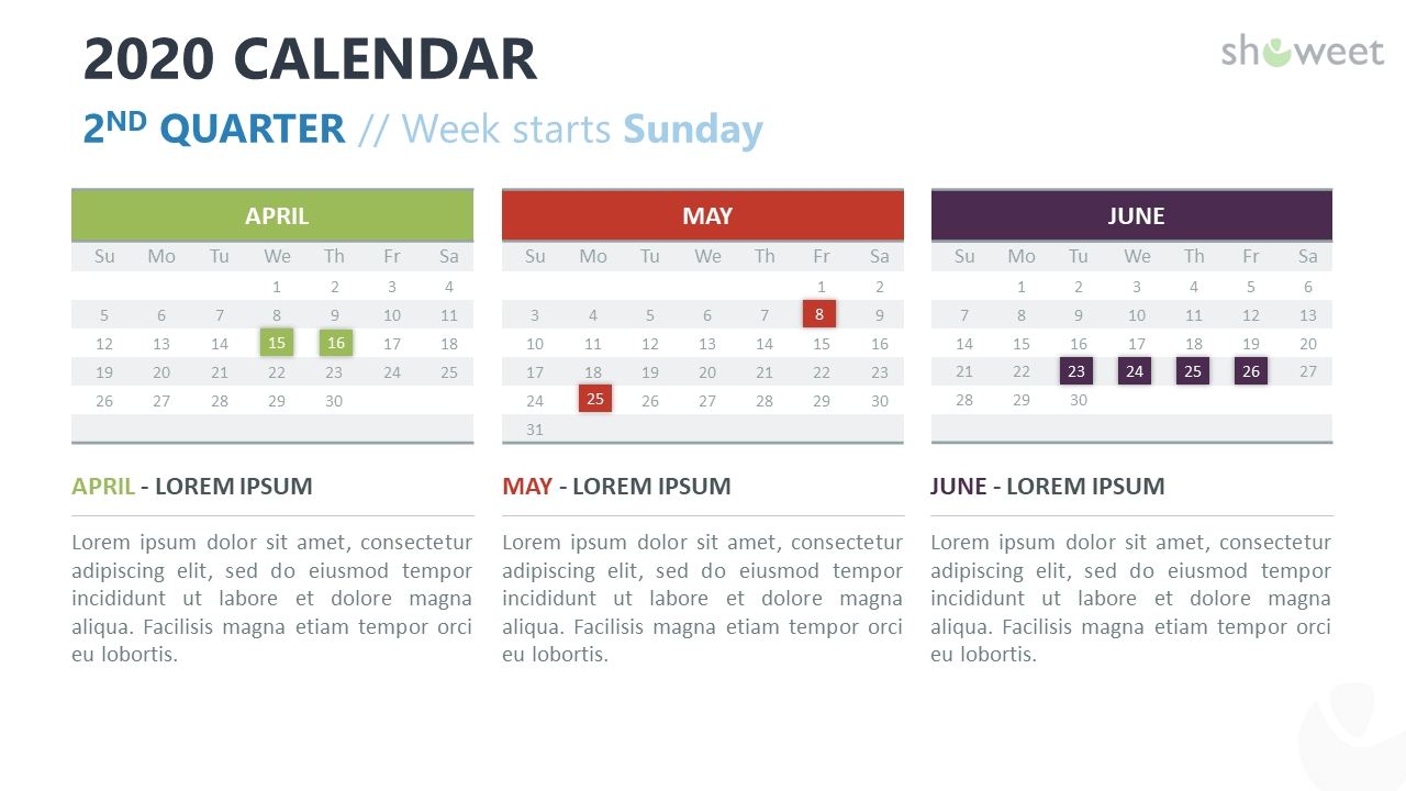 2020 Calendar For Powerpoint And Google Slides - Showeet Calendar Template For Powerpoint